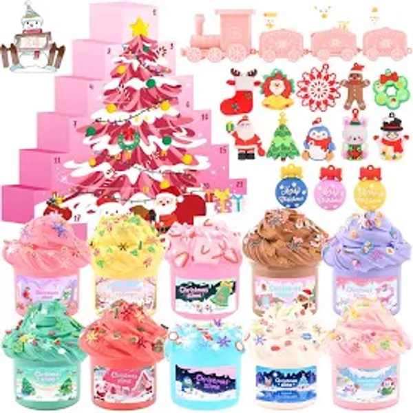 Pink Christmas Tree Slime Advent Calendar, 24 Days of Surprise Slime DIY Craft Kit - Fun Toy for Kids, Toddlers, Girls and Teens, 2025 Christmas