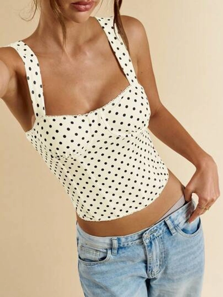 SHEIN BAE Women's Date Night Girlfriend Party Birthday Party Nightclub Holiday Party Elegant Polka Dot Camisole Top, Girlfriends Party, Date, Daily Street Commuting Corset, Cute Corset, Sexy Tops Club, Corset Tops, Summer Tops, Cute Tops, Women's Summer Tops Corsets