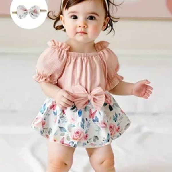 Baby Girls' Off-Shoulder Floral Print Romper Dress