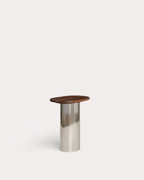 Oval Mango Wood And Metal Side Table (45x25 Cm) Lahuga
