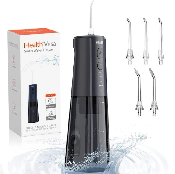 iHealth VESA Gentle Smart Water Flosser for Sensitive Teeth & Gums: Microbubble Deep Clean Technology, Smart Pressure Stabilization, Ipx7 Waterproof
