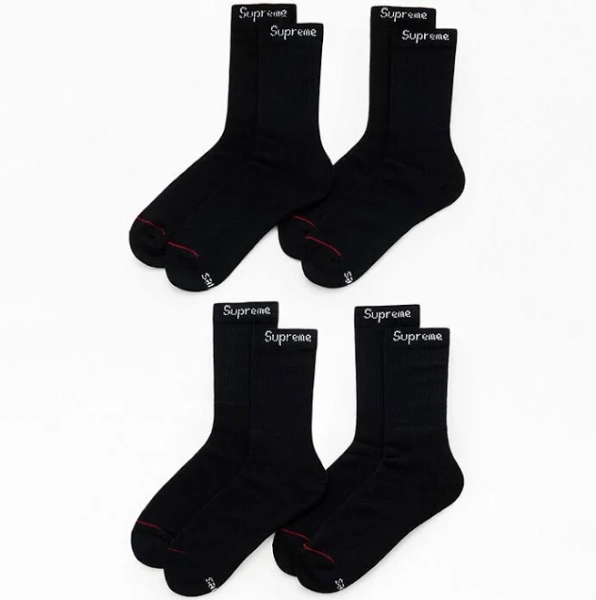 Supreme x Hanes 4 Pack Black Crew Socks