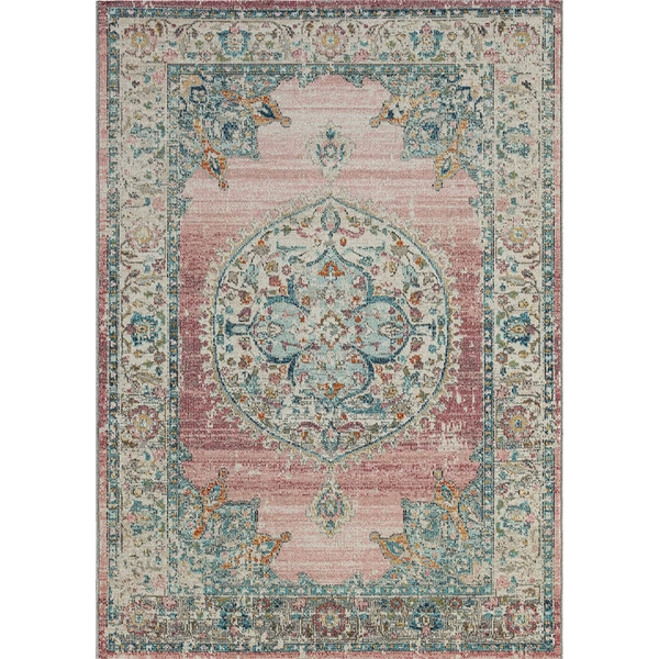 Tapis extérieur terrasse cuisine balcon vintage, rose, 240 x 340 cm