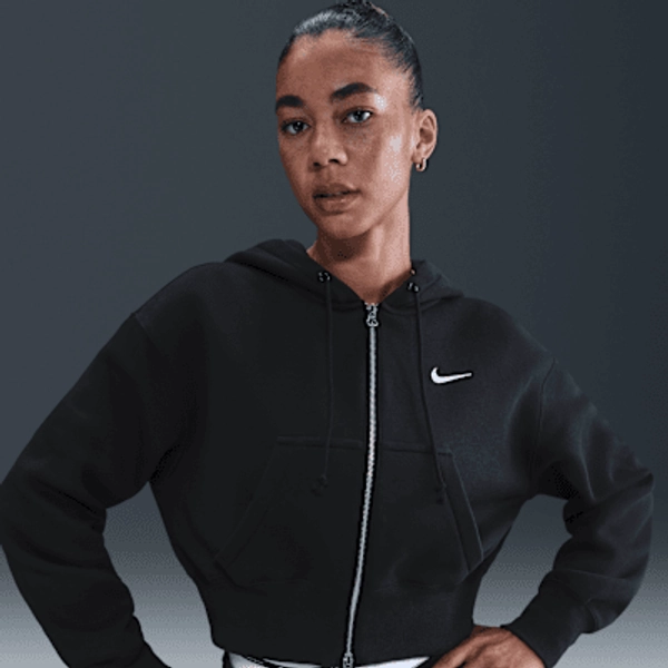 Nike Sportswear Phoenix Fleece Women's Loose Full-Zip Cropped Hoodie - Black/Sail - Size XS