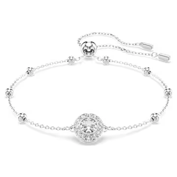 Una Angelic bracelet, Round cut, White, Rhodium plated