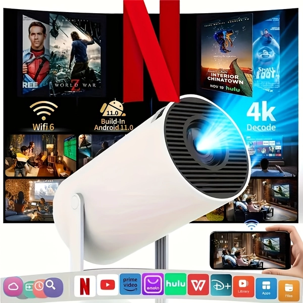 Enoecsy, Proiettore per Camera da Letto, Proiettore 4K con WiFi e Bluetooth, Ideale per Film all'Aperto, Altoparlanti Integrati e App, Mini Proiettore Rotante a 180°, Compatibile con iPhone/Android/Smartphone, Laptop/TV Stick, Supporta Netflix e YouTube, Per Home Theater e Uso Esterno, Regalo di