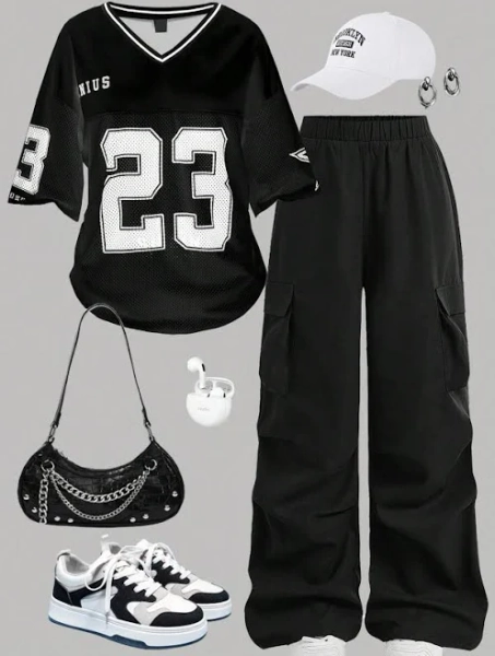 SHEIN Women's Sport Letter T-Shirt and Cargo Pants 2-Piece Set