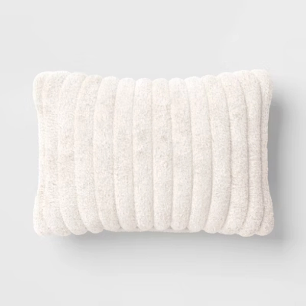 Channeled Faux Fur Lumbar Throw Pillow Ivory - Room Essentials™: Decorative Accent for Dorm, Polyester Fill