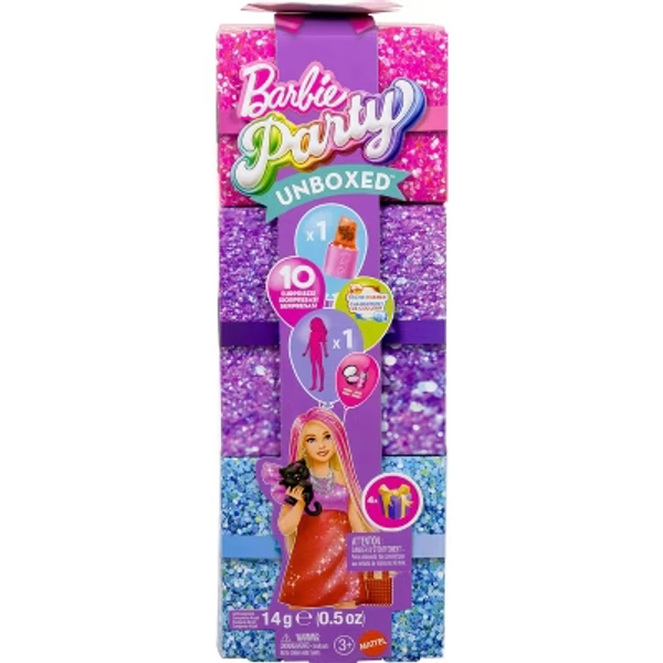 Barbie Party Unboxed Glam Party Series Red Sparkle Doll & Accessories with 10 Surprises