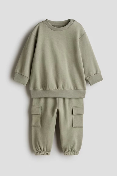 2-piece brushed-inside sweatshirt set - brown
