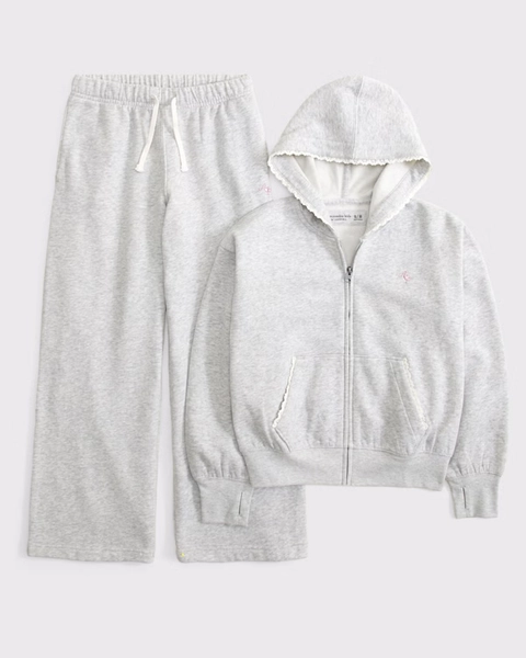 essential lace-trim full-zip hoodie and sweatpants set