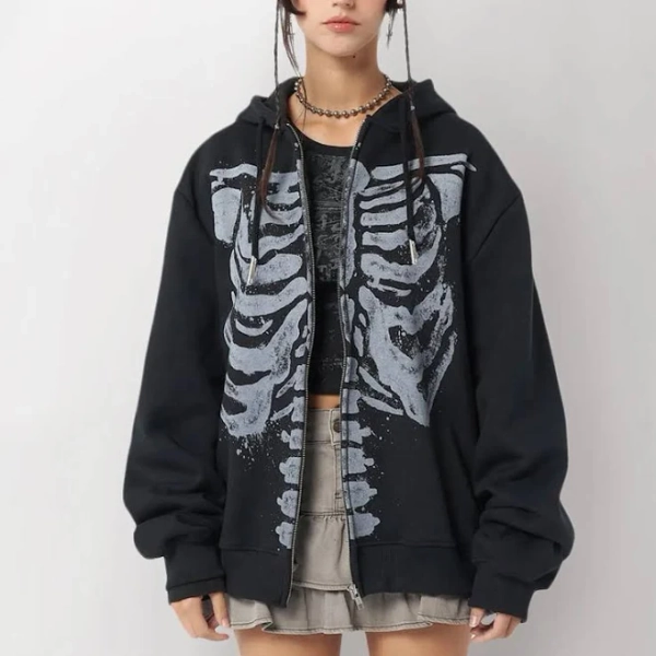 Women's Y2K Retro Printed Zip-Up Hoodie