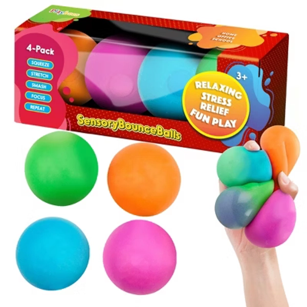Playbees Pull, Stretch and Squeeze Stress Balls - 4 Pack - 2 Inch - Colorful, Stress Balls for Sensory Play, Party Favors