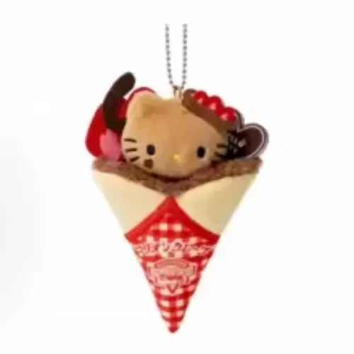Sanrio Kitty cat Dessert Crepe Series Plush Keychain Black Chocolate Mint Tanned KT roll Bag Pendant Cartoon Stuffed Doll Charm