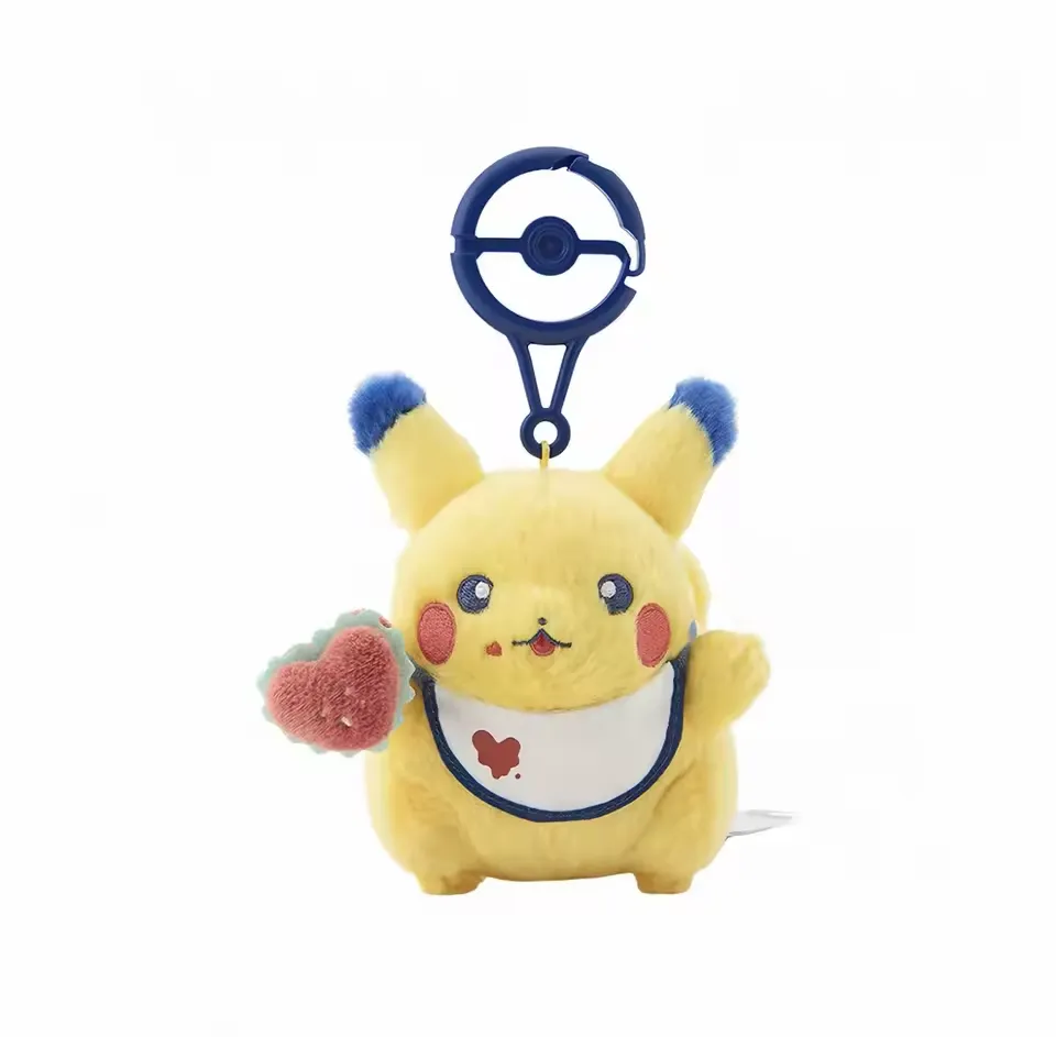 Official Pokemon Cafe Series Pikachu Plush Keychain Set Heart & Burger Anime Cute Model Plush Doll Collection Pendant Toys Gifts