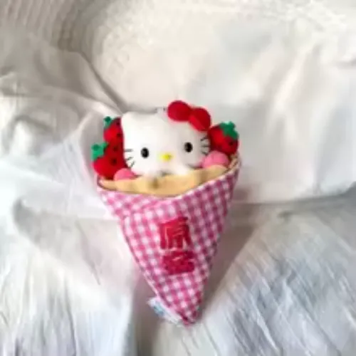 Sanrio Kitty cat Dessert Crepe Series Plush Keychain Black Chocolate Mint Tanned KT roll Bag Pendant Cartoon Stuffed Doll Charm