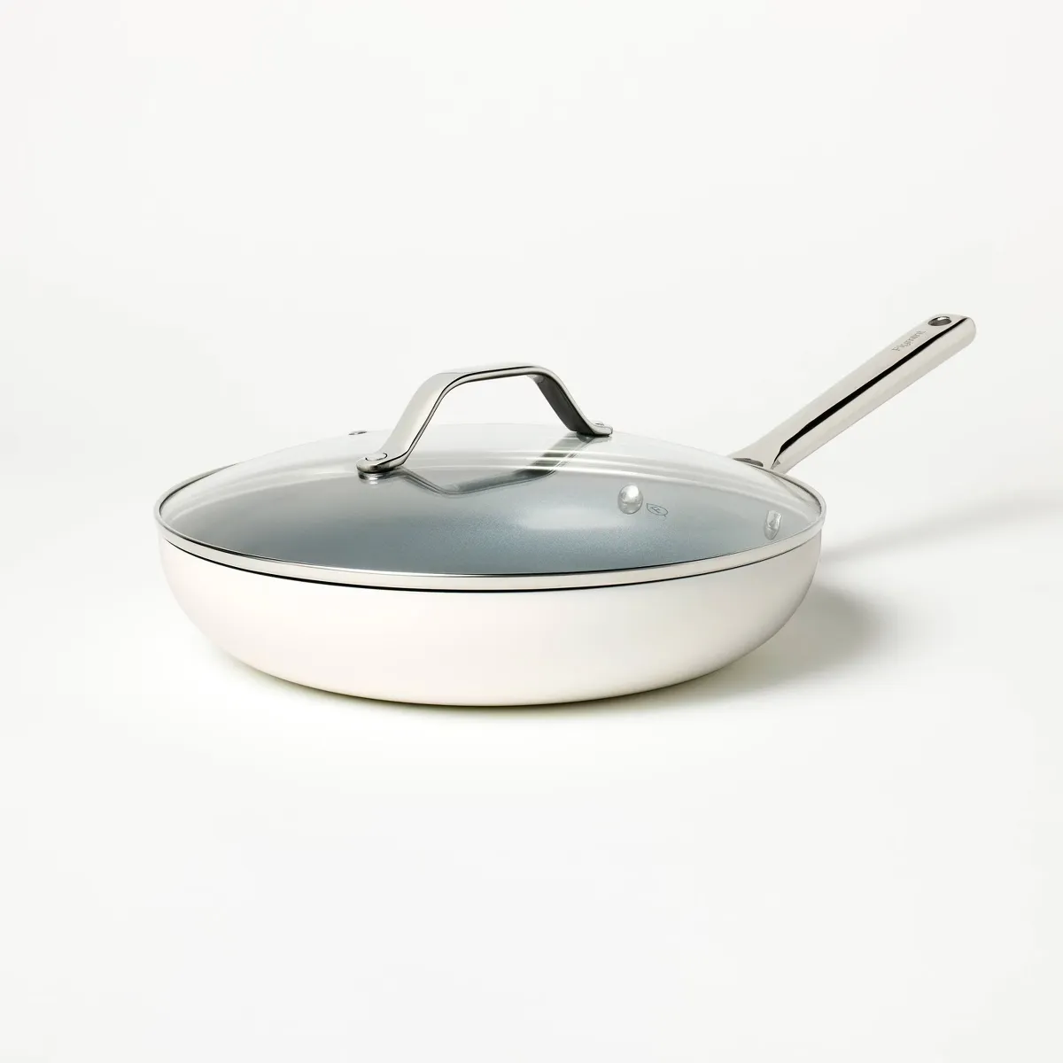 12" Nonstick Ceramic Coated Aluminum Fry Pan with Cover Cream - Figmint™