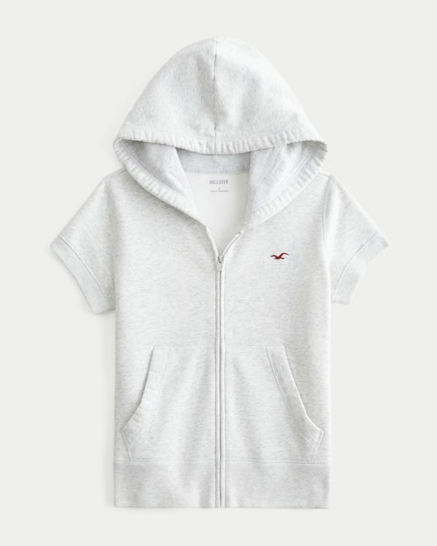 Hollister Feel Good Short-Sleeve Zip-Up Hoodie