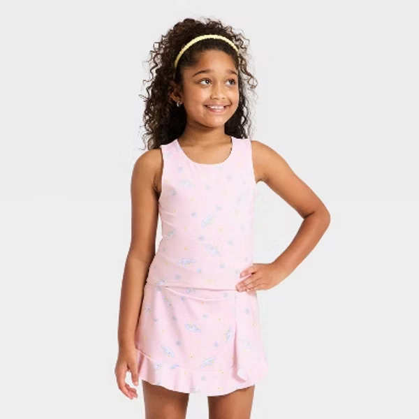 Girls' Cinnamoroll Floral Printed Active Long Line Top - Light Pink M
