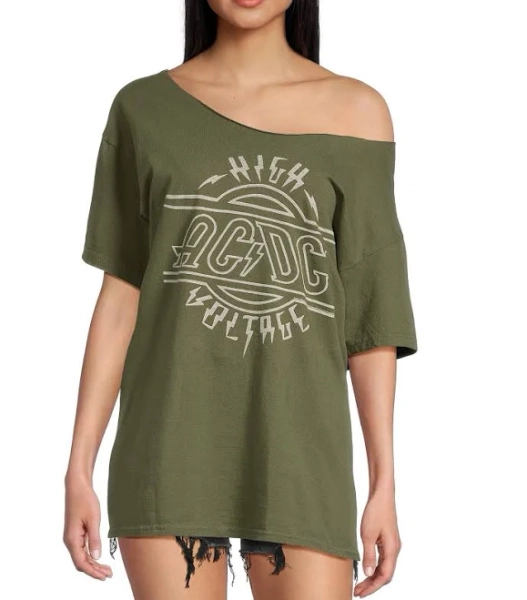 Junk Food Off The Shoulder ACDC High Voltage T-Shirt