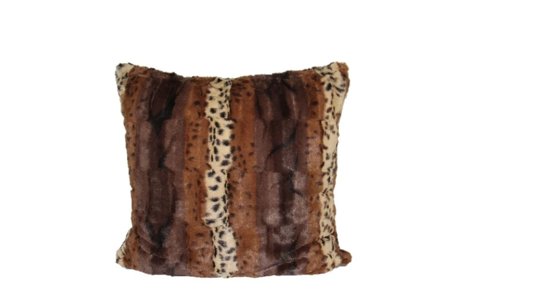 20x20 Leopard Faux-Fur Pillow Cover, Animal Print - Brown Gold