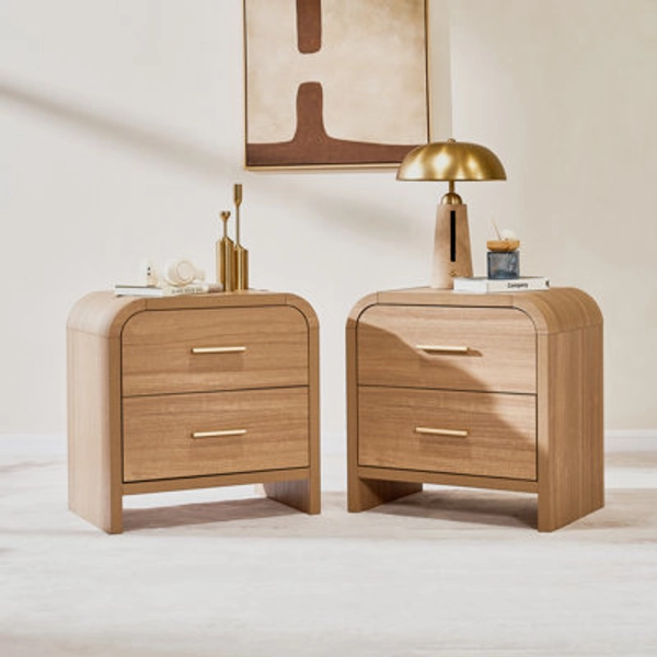 Latitude Run® Modern 2-Drawer Nightstand - Curved Design With Optimal Storage Balance-Set Of 2