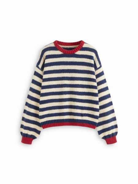 Knit Fabric Knit Mohair-blend Striped Contrasting Binding Oversized Top For Daily Casual