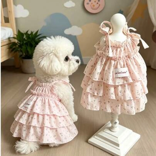 Anti-Shedding Floral Ruffle Layered Princess Cat Dress, Spring/Summer Camisole Dress, Suitable For Ragdoll And Golden Shaded Kittens - Size M