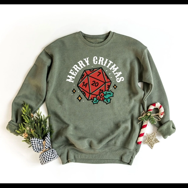 Dungeons and Dragons Christmas Party Sweatshirt, Christmas Sweatshirt For DnD Fans, Polyhedral Dice Xmas Hoodie, Merry Critmas Sweater