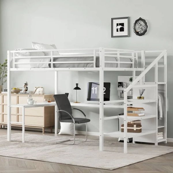 Isabelle & Loft Bed with L-Shaped Desk and USB