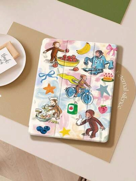 Monkey IPad Case Compatible With IPad Air 4/5 10.9 Inch, IPad 7/8/9th 10.2 Inch, Built-In Pencil Slot Compatible With Samsung Tab S6 10.4 Inch, Tab A7 Lite 8.7 Inch, Ins Style Leather Case, Back To School, Valentine's Day, New Year Gift