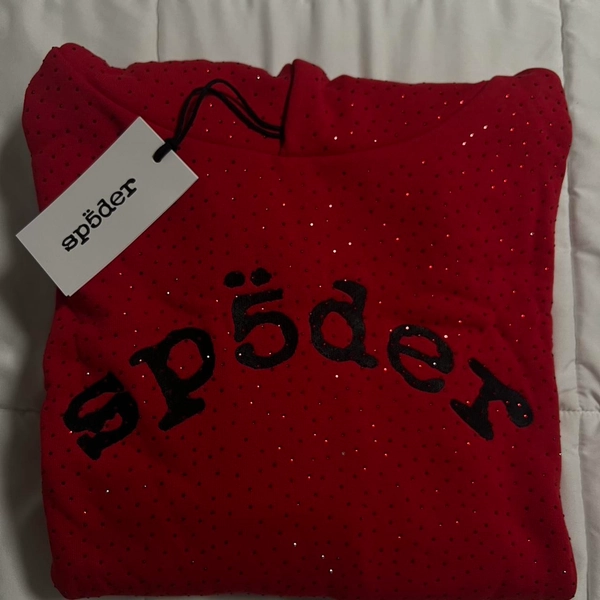 RED VVS SP5DER RHINESTONE HOODIE #VVS #sp5der...