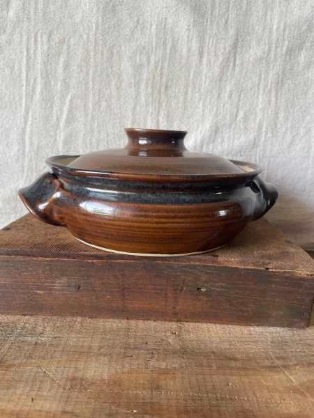 Vintage Studio Pottery Casserole Dish with Lid | Handmade Australian Stoneware Baker | Rustic Brown Pottery Serving Dish