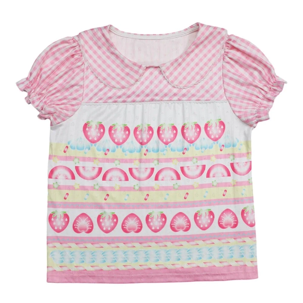 【frufru】Strawberry & Four-Leaf Clover Graphic Oversized T-Shirt - Pink, S
