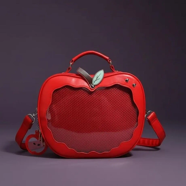 Kawaii Apple Ita Bag – Cute Harajuku Anime Cosplay Backpack, Clear Window for Pins & Plush, Adjustable Crossbody Handheld Gift