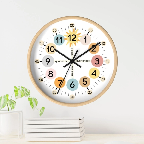 Educational Wall Clock- Unique Classroom Gift, Living Room Playroom Decor, Montessori Telling Time Clock, Silent Decorative Bedroom Clock