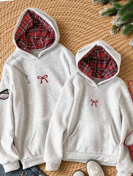 Teen Girls' Casual Hoodie With Bow Embroidery, Fashion Versatile With Pockets Fall Winter