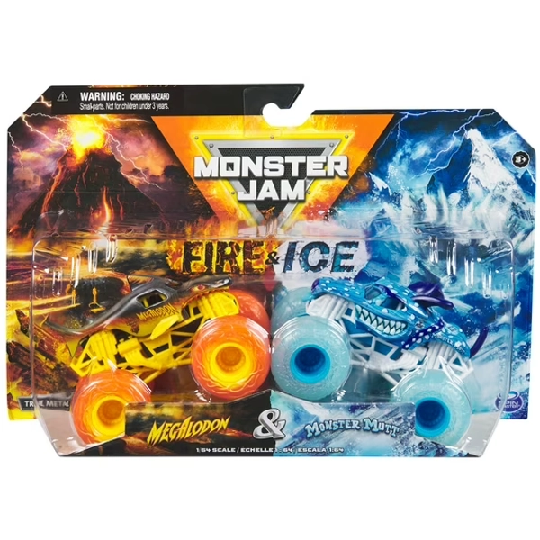 Monster Jam, Official Fire & Ice, Megalodon and Monster Mutt Die-Cast Monster Trucks, 1:64 Scale, Kids Toys for Boys Ages 3 and up