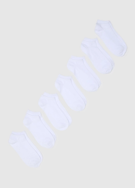 Multipack di sette calzini corti bianchi da donna in cotone elasticizzato