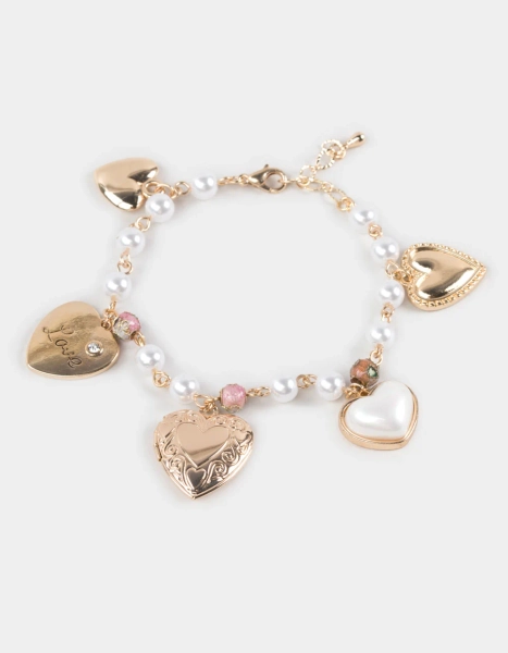 FULL TILT Multi Heart Locket Charm Bracelet - GOLD