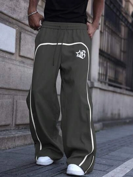 PAVTROS Men's Printed Loose Fit Zipper Closure Streetwear Pants, For Back To School, Fall