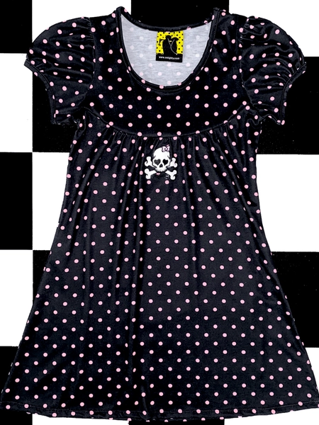 SWEET LORD O'MIGHTY! SKULL BABYDOLL DRESS IN BLACK POLKA