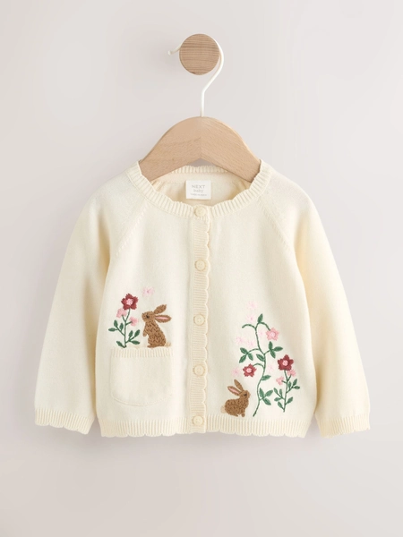 Natural Embroidered Baby Bunny Cardigan (0mths-3yrs)