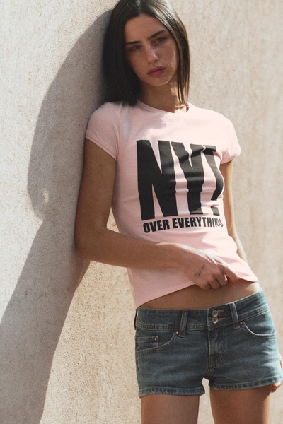 T-SHIRT À MANCHES COURTES ET INSCRIPTION - Rose pastel - S