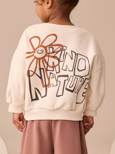 Cream Flower Graphic Print Crew Neck Sweatshirt (3mths-7yrs)