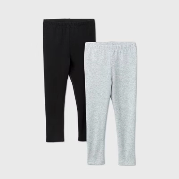 Toddler Girls' 2pk Adaptive Leggings - Cat & Jack™ Black/Gray 4T: Cotton Spandex, High Rise, Tagless
