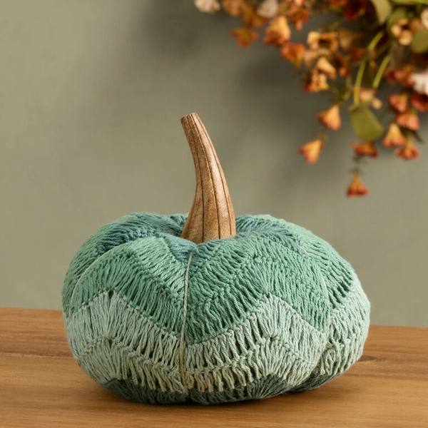 Green Multicolor Crochet and Wood Pumpkin Decor