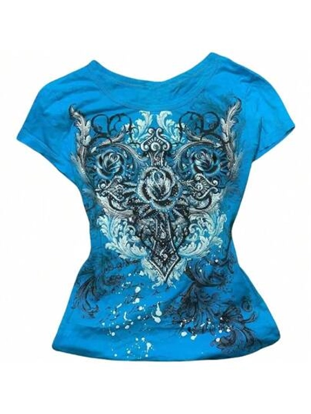 Y2k Fairy Grunge Shirt For Women Vintage Emo Clothes Fairycore Skeleton Print Tee Shirts 2000s E Girls Streetwear