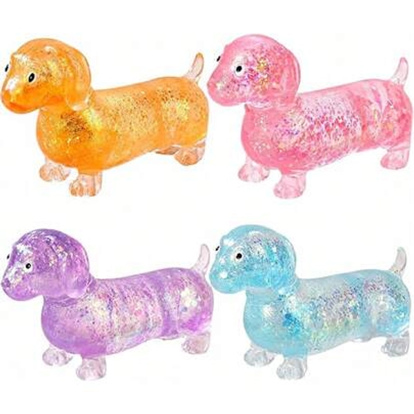 1/4 Sausage Dog Squishy, Glitter Dachshund Maltose Stress Ball, Squeeze Ball Fidget Toy, Children's Sensory Toy, Slow Rebound Stress Relief Toy, Soft Squeeze Desk Toy, Suitable For Home, Office, Travel, Birthday Gift - Size 1pc Blue