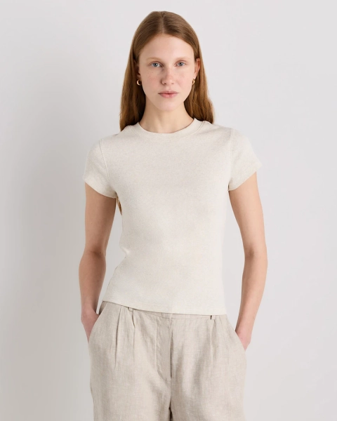 Women's Organic Cotton Micro-Rib Crewneck Tee in Taupe Brown